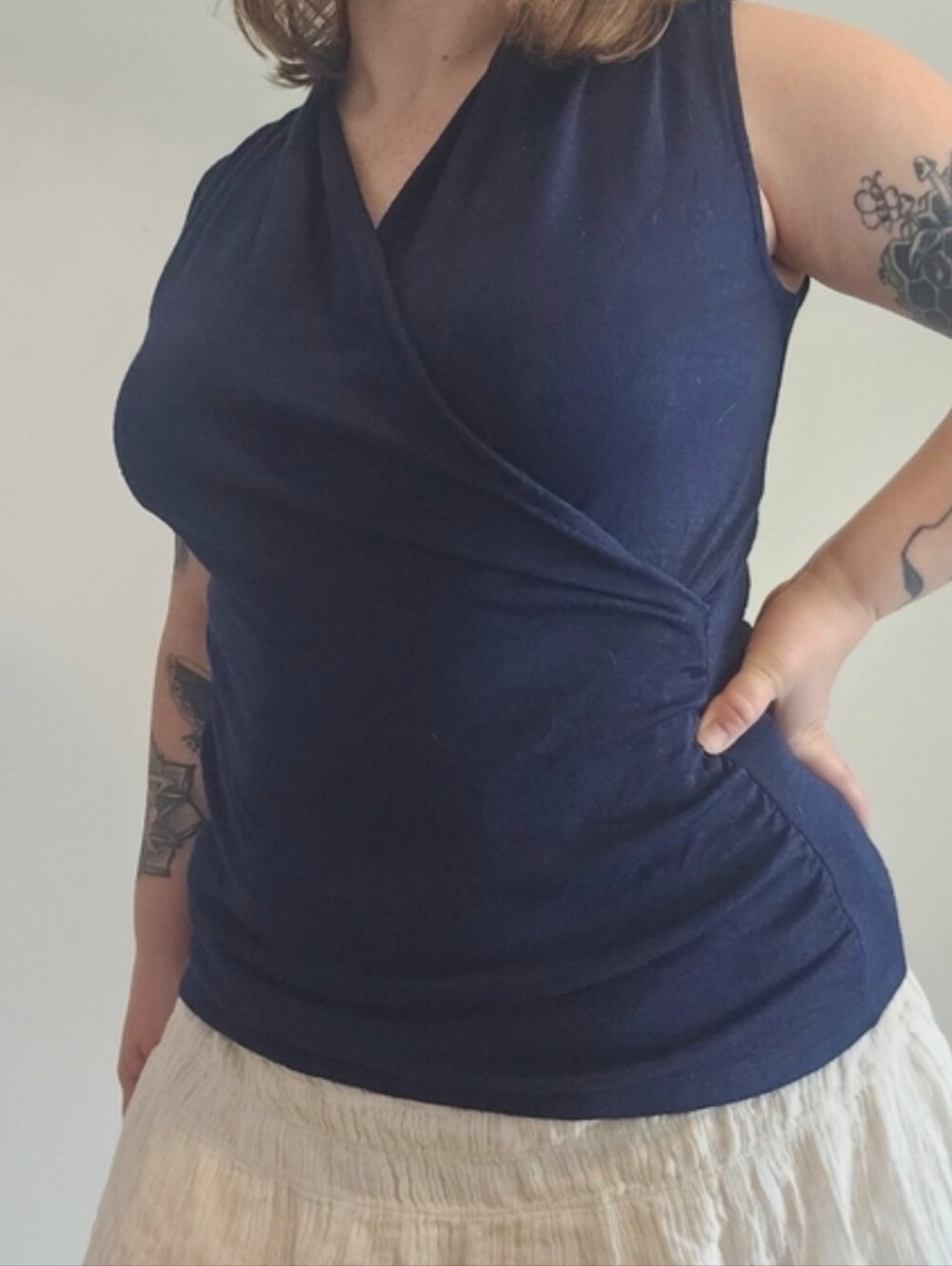Worthington Navy Sleeveless Draped Crossover Camisole - Picture 4 of 7